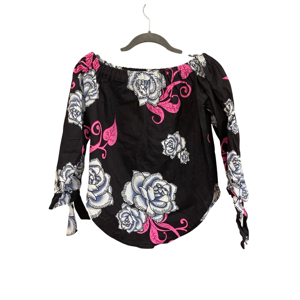 Womens Top‎ Off Shoulder Floral Long Sleeve Black Pink White Small Bohoj